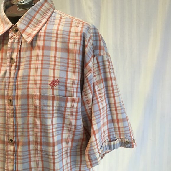 Exco Jeans Mens Vintage Orange Blue Plaid Button Down Shirt Short Sleeve Sz 2XL - Picture 8 of 16